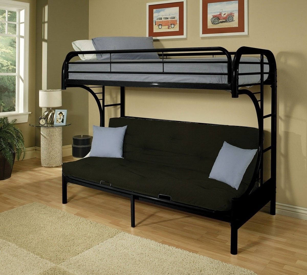 on bunk with futon bed bottom