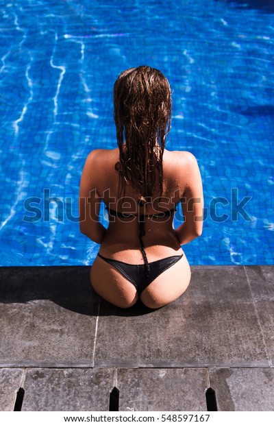 pool bikini blue ass